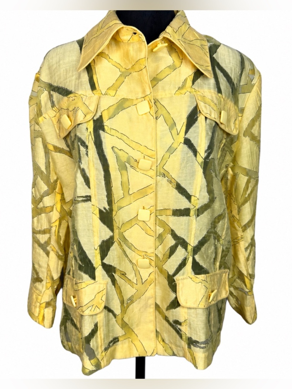 Clara Sun Woo Button Front Linen Blend Jacket Lightweight Sheer Sz XL